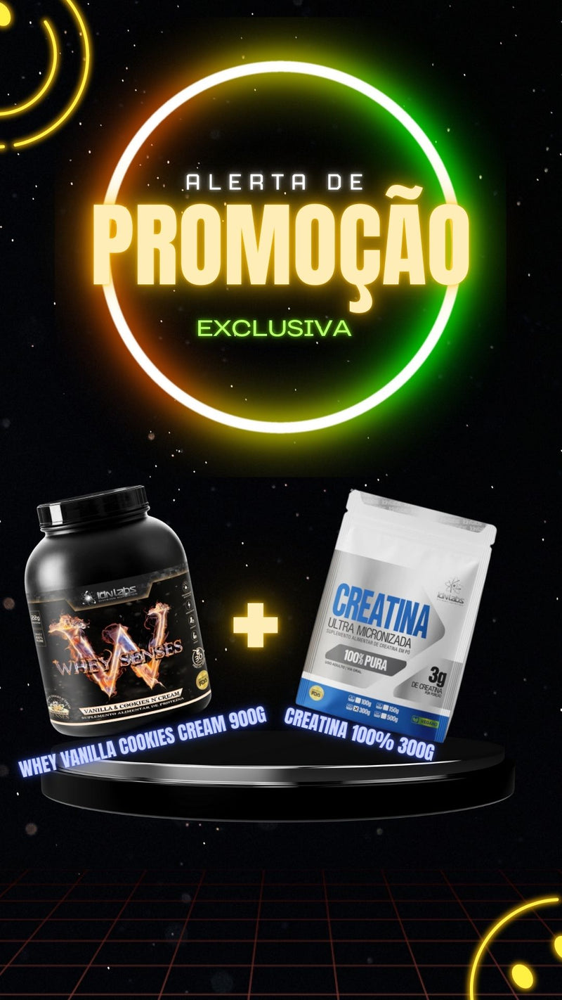 Whey Protein Senses Vanilla & Cookies n'Cream 900g + Creatina 100% Monohidratada Pouch 300g (Cópia)