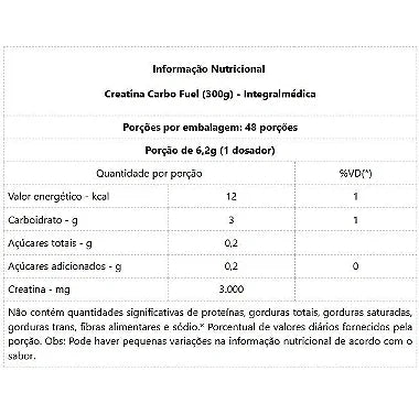 Creatina Carbo Fuel (300g) - Sem Sabor